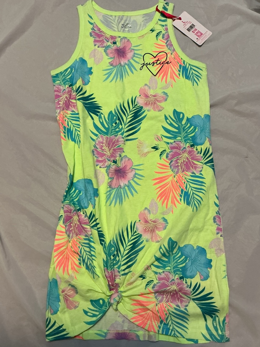 NWT Justice Hawaiian tank knot dress Lg 12/14